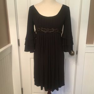 KENAR DRESS MINI BLACK STRETCH BELTED EMPIRE Size 6